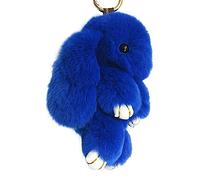 Bestowal Soft Fluffy Faux Fur Rabbit Doll Keychain Pendant (18cm, Dark Blue)