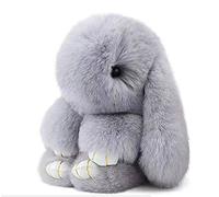 Bestowal Soft Fluffy Faux Fur Rabbit Doll Keychain Pendant (18cm, Light Grey)