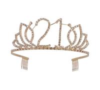 BESTOYARD 21th Birthday Diamond Queen Crown Tiara Headband with Crystal Rhinestones Hair Accessory, Elegant Gold Design for Birthday Party and Prom Decorations