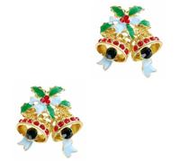 BESTOYARD 2pcs Christmas Bell Brooch Red Crystal Rhinestone Gold Plated Sparkling Lapel Pin Festive Jewelry Accessories for Women Holiday Decoration