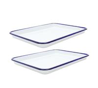 BESTOYARD 2Pcs Enamel Baking Dishes Rectangular Roasting Pans White Multi-Functional Oven Tray with Good Hardness and Scratch-Resistant Surface for Household Baking