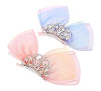 BESTOYARD 2pcs Princess Bow Hair Clip for Little, Lightweight Sparkly Rhinestone Crown Barrette, Comfortable Nonfading Mesh Tulle Hairpin, for Hair Accessories Collection and Birthday