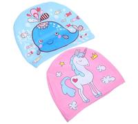 BESTOYARD 2pcs Swim Cap for Bathing and Regular Swimming Lessons, Unisex Cute Polyester Swimming Hat with Ear Protection and Hair Protection, Reduces Drag and Comfortable for Young Swimmers