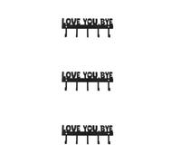 BESTOYARD 3pcs Love You Bye with 5 Hooks Wall Mounted Key Holder Rack | Black Iron Metal, Screws Hardware Included, Rustic Design for Mail and Badges in Apartment Homes