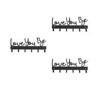 BESTOYARD 3pcs Wall Key Rack in Black Metal with Love You Bye Letter Hooks | Decorative Script Styling, Multipurpose Utility Hooks for Keys, Id Badges, and Small Items, with Mounting Hardware