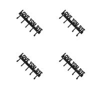 BESTOYARD 4pcs Love You Bye Wall Mounted Key Holder Rack with 5 Hooks | Metal Iron Rustic Black Finish, Screws Hardware Included, for Office Coat Area Mail and Lanyards