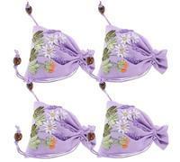 BESTOYARD 4pcs Purple Embroidered Linen Drawstring Bags for Jewelry Storage and Present Packaging, Small Elegant Lavender Sachet Pouches with Intricate Embroidery for Decorative Use