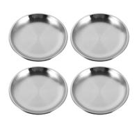 BESTOYARD 4pcs Stainless Steel Round Serving Plates for BBQ and Dessert, Multifunctional Small Circular Trays Elevating Food Arrangement, Reusable Silver Metal Platters for Cafe and Display