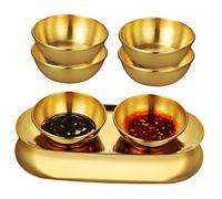 BESTOYARD 6 Pcs Stainless Steel Sauce Dip Bowls with Oval Trays Small Sushi Seasoning and Snack Bowls for Home Kitchen BBQ Dinner Parties Heat Resistant Dipping