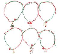 BESTOYARD 6pcs Christmas Bracelet Set with Alloy Charms and Braided Polyester Rope, Lovely Sturdy Wristbands for Daily Use and Holiday Costume Accessories
