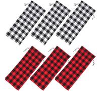 BESTOYARD 6pcs Reusable Cotton Linen Wine Bottle Pouches with Drawstring for Christmas Party Decoration, Practical and Charming Wine Gift Bags for Winter Holiday Use