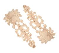 BESTOYARD Applique Chic Khaki Rubber Wood Carved 2pcs with Wear and Break Down Resistance Wooden Onlay for Furniture Decoration for Home Decor and Craft Projects