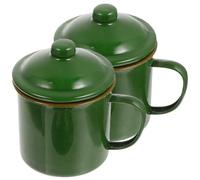 BESTOYARD Camping Mugs Practical and Easy to Clean with Lid Green Retro Design 2pcs Enamel Coffee Cups Water Cups for Homes and Outdoor Use