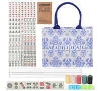 BESTOYARD Chinese Mahjong Tile Set with Carring Bag, 1.2-Inch 144 Tiles All-in-One Chips, Dice and Manual, Traditional Mah-Jongg Board Game for Family Game 4 Pushers