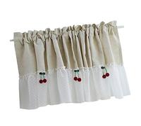 BESTOYARD Cotton Linen Half Curtain with Cherry Lace Rustic Rural Style Short Window Drapes White Cupboard Curtain for Kitchen Bedroom Living Room