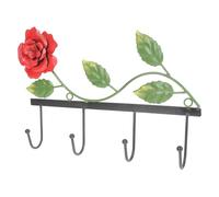 BESTOYARD Decorative Iron Rose Coat Hooks Red Metal 4-Hook Rack for Home Clothes Hanging in Dressing Room and Balcony