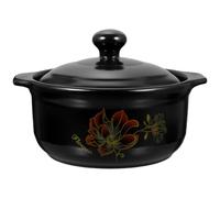 BESTOYARD High-temp Resistant Ceramic Stew Pot Suitable for Kitchen Use, for 2 to 3 Person Meals with Lid for Stove Cooking, Even Heat Distribution, Black Ceramic Cooking Pot