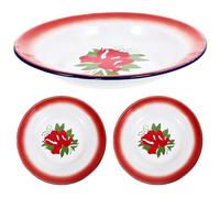 BESTOYARD Retro Round Enamel Plates 3Pcs Floral Pattern Sturdy Non-Breakable Serving Dishes for Barbecue and Picnic 20Cm Vintage Style