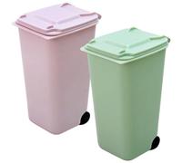BESTOYARD Small Trash Bin Mini Trash Can Compact Shape Made of Sturdy Pp Material 2pcs with Lid and Pen Holder for Desktop for Nightstand and Dresser Organizing