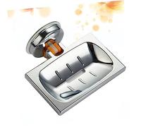 BESTOYARD Strong Suction Wall Mount Soap Holder with Drainage Hollow Carved Soap Tray and Sponge Organizer for Bathroom and Kitchen Easy to Install Brushed Texture Contemporary Square Design