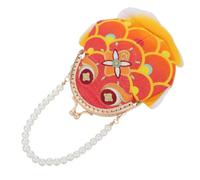 BESTOYARD Vintage Chinese Embroidery Coin Purse with Kiss Lock Clasp, Portable 3D Fish Pattern Handbag Adorned with Imitation Pearls for Wedding and Travel Secure Storage