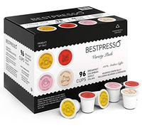 Bestpresso Coffee Pack for 1 Serving K-Cup Pads, Pack of 96. Includes Breakfast, Colombian, Donut and Italian (Compatible with 2.0 Keurig Brewers), 8 Packs of 12 Cups