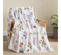 Bestraily Floral Flower Throw Blanket Spring Throw Blankets Botanical Plant Flannel Fleece Throw Blankets Watercolor Butterfly Cozy Fuzzy Plush Blanket for Bed Chair Couch 60" X 80"