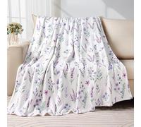 Bestraily Purple Lavender Floral Throw Blanket Flower Botanical Throw Blanket Ultra Soft Cozy Flannel Throw Blanket Lightweight Fleece Fuzzy Plush Throw Blanket for Bed Chair Couch 60" X 80"