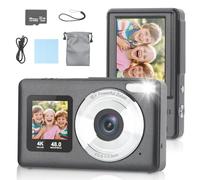Bestrip Digital Camera 4K 48MP Vlogging Camera Dual Screen with 32GB SD Card Compact Camera Auto Focus Gift for Children Teenagers Beginners