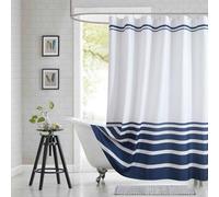 BESTRIPES Blue and White Striped Shower Curtain 72x78 Inches, Waterproof Fabric with Modern Gradient Lines, 12 Rustproof Grommets & Weighted Hem