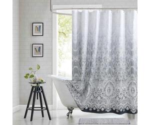 BESTRIPES Extra Long Shower Curtain - Chantilly Lace Design, Heavyweight Polyester, Dark Gray to White Ombre, 72" W x 84" H
