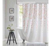BESTRIPES Fabric Floral Shower Curtain, Orange and Gray Weeping Flower Shower Curtains for Bathroom, Modern White Bathroom Curtains, 72" W x 72" H