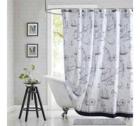 BESTRIPES Nautical Shower Curtain, Navy White Stall Shower Curtain 54 x 72, Anchor Sailboat Print Fabric Shower Curtains for Bathroom, Waterproof Small Bathroom Curtains, 54" W x 72" H