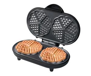 Bestron Double waffle maker for classic heart-shaped waffles, Waffle maker with non-stick coating, Sweet Dreams collection, Color: Matte Black