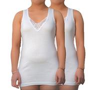 BestSale247 4 | 8 Pieces Women's Vests - Tank Top in White Extra Long with Beautiful Lace Made of 100% Combed Cotton Without Side Seams - Sizes 36-38 to 56-58, Pack of 2 White, 18-20