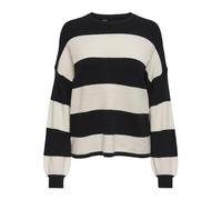 Bestseller A/S Women's Onlatia L/S Stripe KNT Noos Pullover Sweater, Black/Stripes:Whitecap Gray Melange, XL