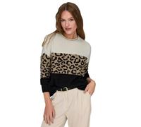 Bestseller A/S Women's Onljade Animal LS O-Neck CC KNT Sweater, Moonbeam/Pattern:Black/Toasted Coconut, XL