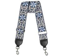 BestSounds Bag Strap Crossbody Handbag Straps, Jacquard Embroidered 2" Wide Soft Cotton & Leather Ends Replacement Straps(Jacquard Blue White)
