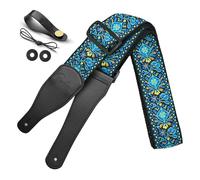BestSounds Guitar Strap, Jacquard Embroidered Cotton Straps with Leather Ends Shoulder Strap for Bass, Acoustic, Electric Guitar (Jacquard Teal Blue)
