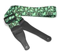 bestsounds Leder Gitarrengurt Skull Design - Nylon Gurt mit Kabelbinder für elektrische und akustische Gitarren Skull-Green