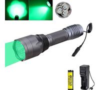 BESTSUN 10000 Lumen Green Light LED Hunting Torch, 300 Yards Long Range Tactical Coyote Hog Hunting Flashlight Light with Pressure Switch, Rechargeable Battery and Charger