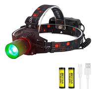 BESTSUN Green Head Torch Rechargeable, LED Headlamp with Green Light Night Hunting Headlight Focus Adjustable for Fishing Camping Hiking and Hunting