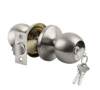 BESTTEN Entry Door Knob, Satin Nickel, 1 Pack, Brass, 100% Brass, Round, Ambidextrous, 2 inches Projection, Adjustable Latch 2-3/8” - 2-3/4” (60-70mm) Backset, Key Lock, 3-Year Warranty
