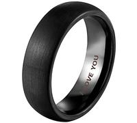 BESTTOHAVE Black Tungsten Ring 6mm Engraved I Love You Classic Wedding Engagement Comfort Fit Band Ring - SIZE O