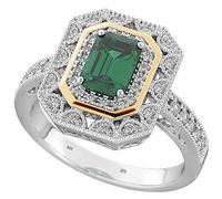 BESTTOHAVE- Ladies Sterling Silver Halo Ring with Green Emerald Cubic Zirconia-J