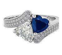 BestToHave- Ldies 925 Sterling Silver Heart Blue Sapphire Cubic Zirconia Ring -Q