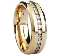 BESTTOHAVE Mens Titanium Ring -8mm Wide Simulated Diamonds Classic Unisex Gold Tone Wedding Engagement Band Ring (Z+4)