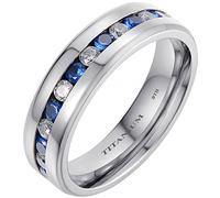 BESTTOHAVE Titanium Unisex 6mm Titanium Ring With Simulated Blue Sapphire Classic Wedding Engagement Band Ring Z+3