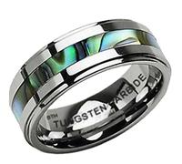 BestToHave Tungsten Carbide Engagement Ring and Abalone Mother of Pearl Inlay, for Men