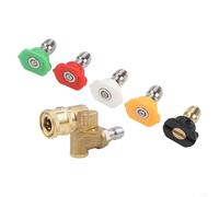 Besttoolifes 1/4" Quick Connect Swivel Adjustable Adapter Nozzle for High-Pressure Car Washers, Copper Construction, 180° Swivel Angle, 5-Speed Flow Control, U(ADAPTER + 5 NOZZLES)